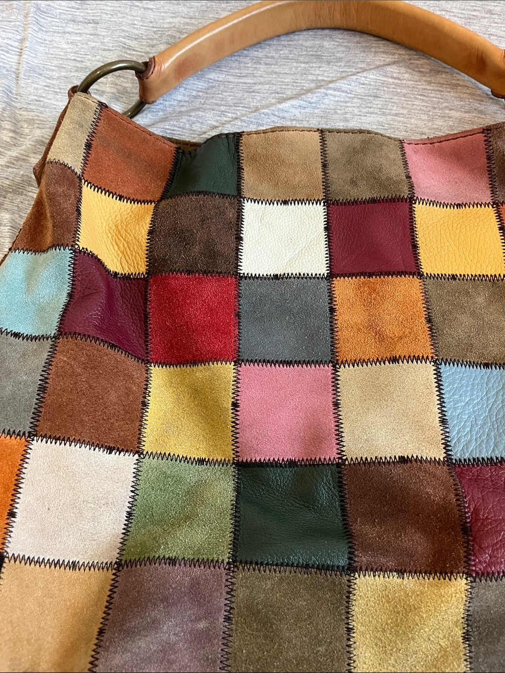 (RARE) Y2K Lucky Brand Ugly Betty Suede/leather Hobo Bag Multicolor Patchwork - Picture 2 of 11